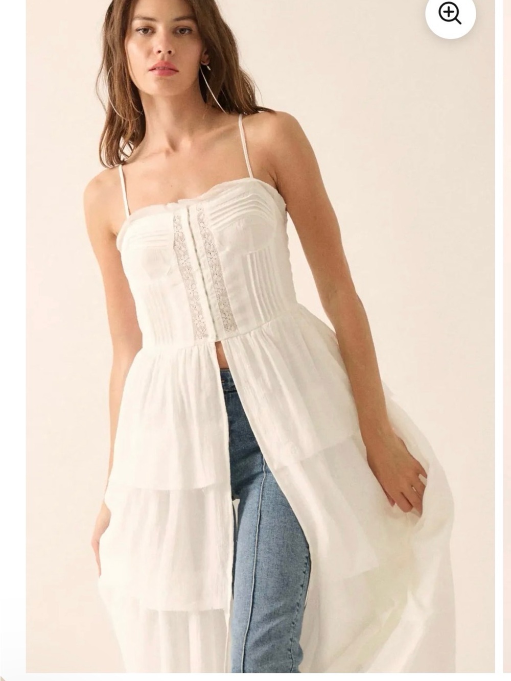 Promesa White High-Low Tiered Lace-Trim Spaghetti Strap Dress